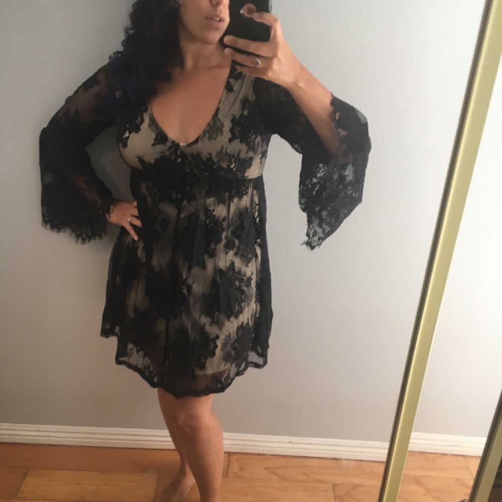 Black Lace Bell Sleeve Dress